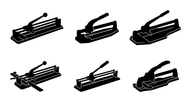 Tile Cutter Set, Manual Ceramic Cutting Tools, Construction Equipment Vector Icons