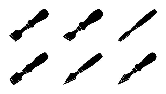 Crafting Tools Set, Leatherworking Stamps, Metal Engraving Chisels, Wood Carving Blades, Hand Tool Icons