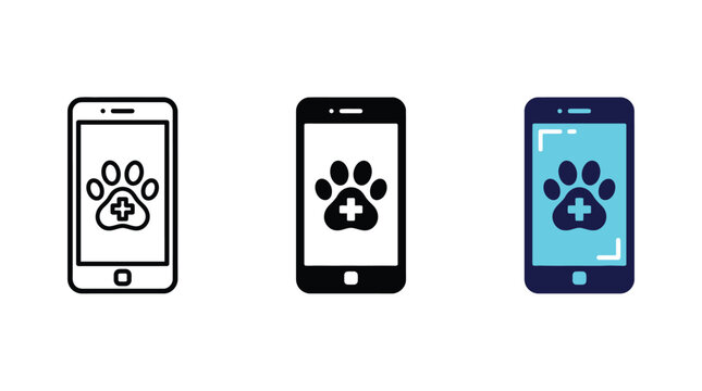 Digital pet health and veterinary assistance mobile application symbols.