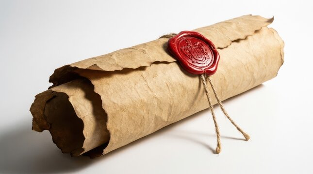 Vintage parchment scroll with red wax seal