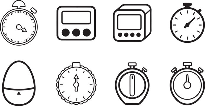 Eight different style stopwatch and timer icons set Vector
