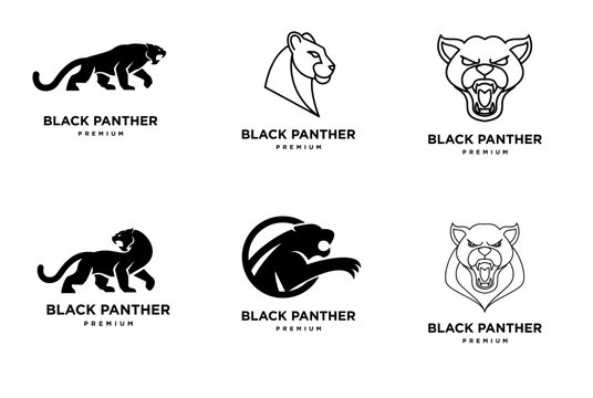 Black Panther Logo Collection: Premium Vector Designs Featuring Wild Feline Silhouettes and Roaring Face Illustrations
