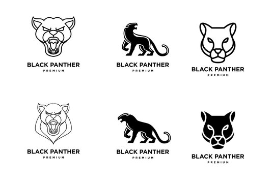 Collection of Black Panther Logo Designs: Modern, Minimalist Animal Head and Full Body Vector Illustrations for Branding