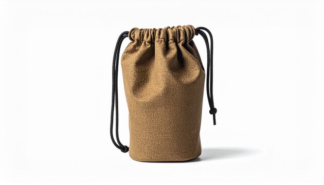 Brown canvas pouch with drawstring closure and durable stitching