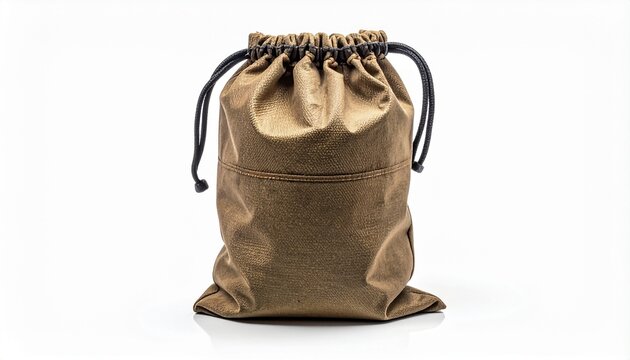 Brown canvas pouch with drawstring closure and durable stitching