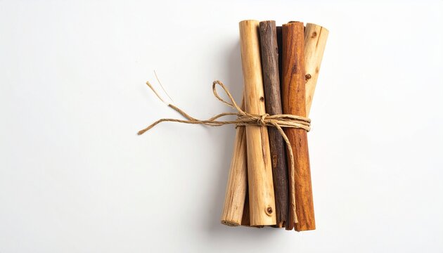 Bundle of smooth wooden sticks tied with natural twine