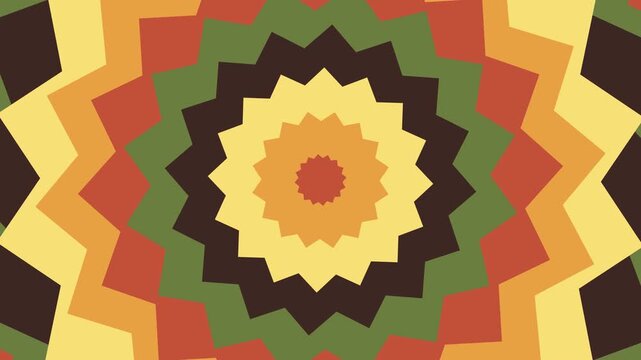 Earthy Tone Geometric Mandala Loop. An abstract motion graphic animation featuring pulsing geometric layers in warm autumnal colors. Perfect for meditation and modern design backgrounds