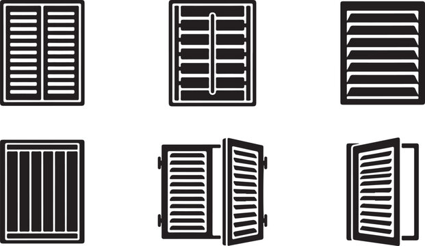 Six different types of closed and open window shutters design Vector