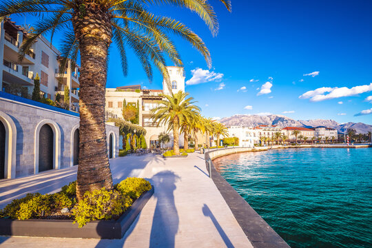 Tivat, Montenegro. Luxury waterfront walkway in Town of Tivat