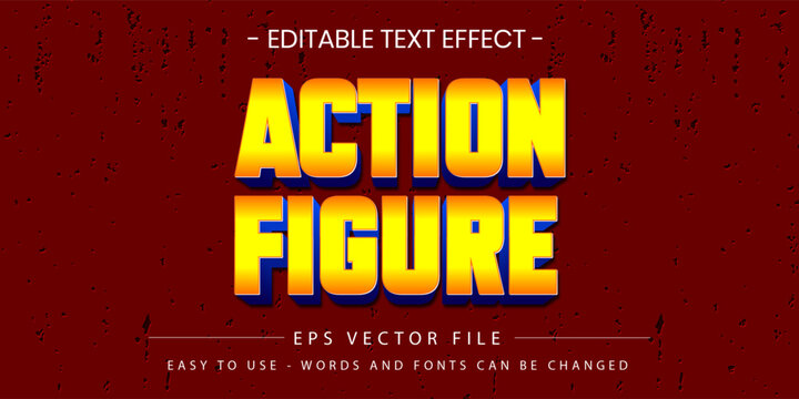Action Figure Golden Yellow Bold 3D Text Effect Vector EPS