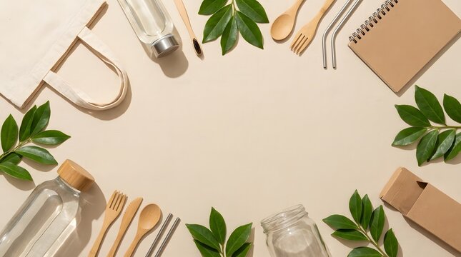 Eco friendly living essentials flat lay