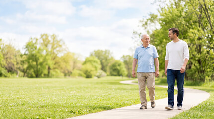 Fototapeta premium Walking Sidewalk Two Background men trees park