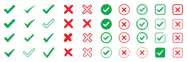 check mark icon button set. check box icon with right and wrong buttons and yes or no checkmark icons in green tick box and red cross. vector illustration © HERRRRRRRRRR