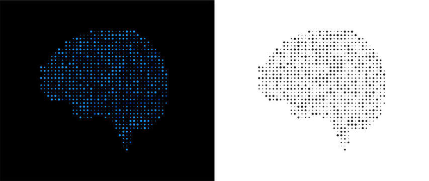 Digital Brain Dots Matrix Halftone Hi Tech Vector Illustration