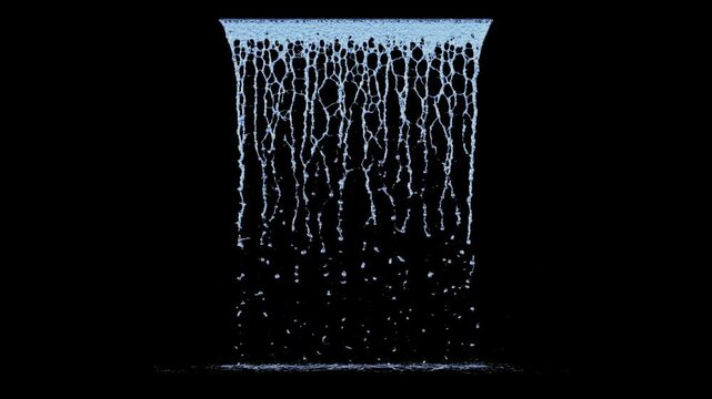 Front view of Dripping Water with a Small Flow from a medium linear source to the ground on a black background