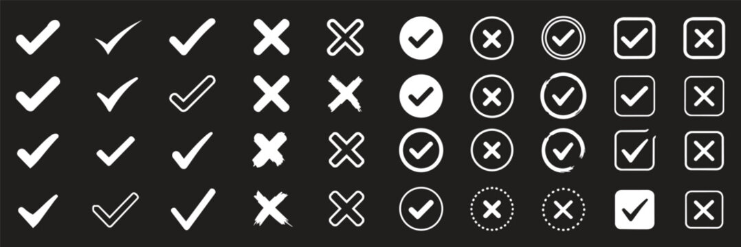 check mark icon button set. check box icon with right and wrong buttons and yes or no checkmark icons in green tick box and red cross. vector illustration