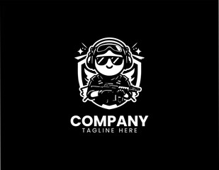 Fototapeta premium Cute devil mascot making rock hand sign black vector logo illustration style