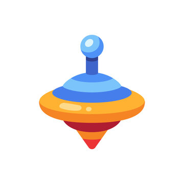 Spinning top toy with round striped body, pointed tip, short handle, and glossy circular form, classic plaything for motion, balance, and childhood design, colorful illustration