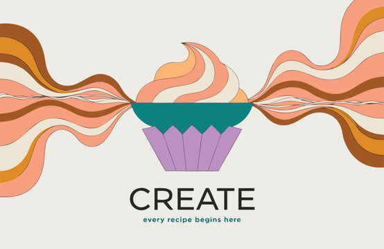 Stylized cupcake illustration with abstract waves for baking design illustration abstract creative template
