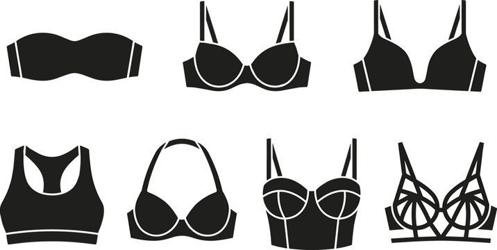 Women Underwear Lingerie and Brassiere Style Icon Set for Fashion Retail Catalogs, E-commerce Stores, Intimate Apparel Guide, and Female Garment Graphic Design Elements