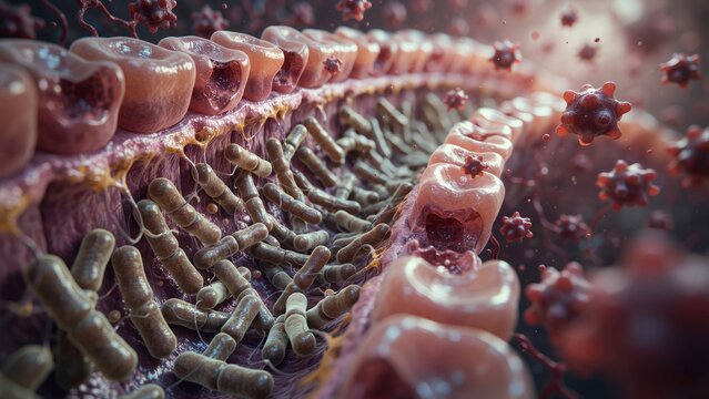 Macro view of a renal collecting duct lumen housing a dense intracellular bacterial community of uropathogenic e. coli, medical 3d visualization of kidney infection pathology
