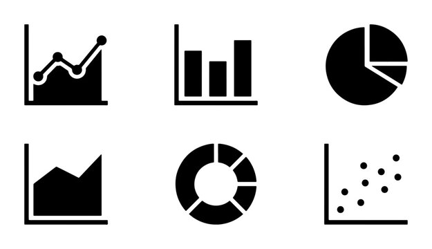 Business Data Icons, Financial Charts Set, Vector Analytics Graphics, Statistics Symbols