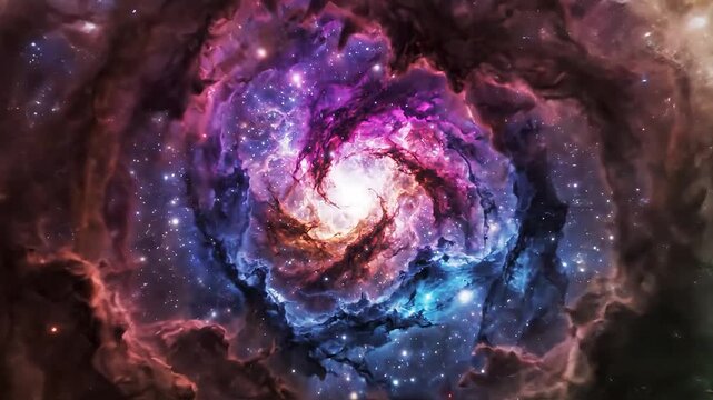 A vibrant cosmic nebula swirling with colors in a vast universe.
