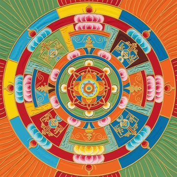 Tibetan Dharma Wheel Mandala Colorful Spiritual Symbol
