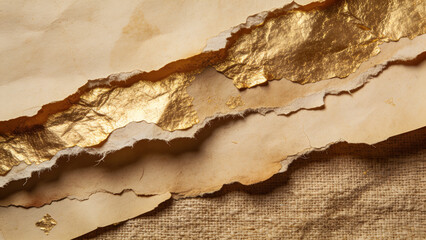 Naklejka premium Crumbled parchment reveals shimmering gold leaf edges