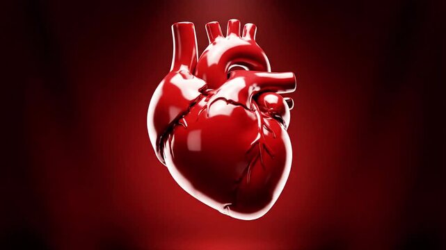 Glossy red human heart muscle organ for medical, anatomical, biology, clinical, health, and liferelated designs. Perfect for medical illustrations.