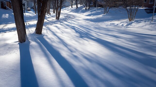 Bright winter morning on a quiet snow covered street