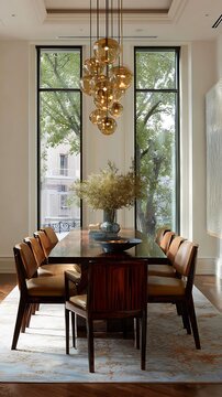 Elegant modern dining room with stylish decor and natural light