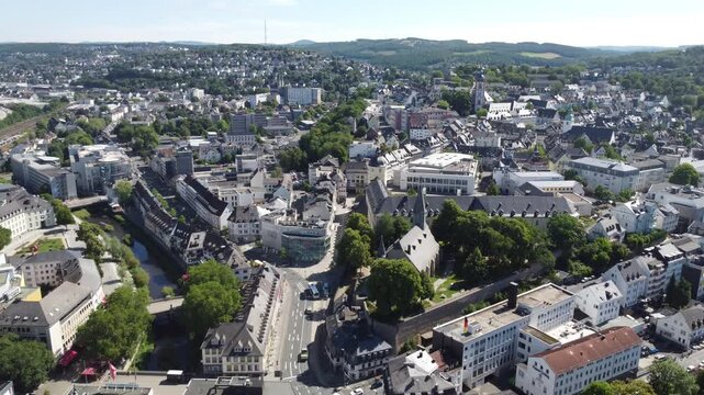 Aerial view of the town Siegen in North Rhine-Westphalia , Germany.