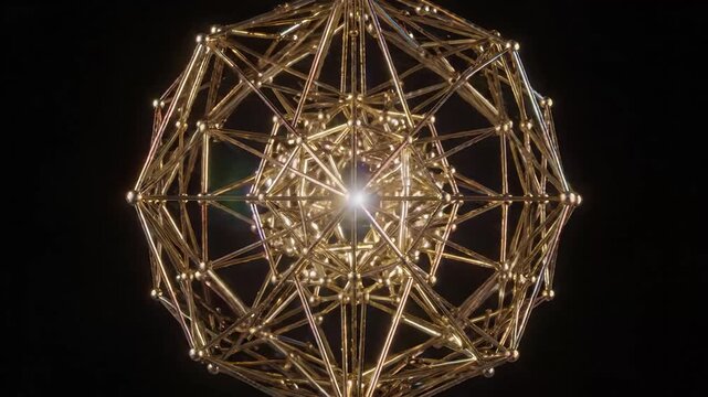 A luminous geometric structure in gold creating an abstract atmosphere.