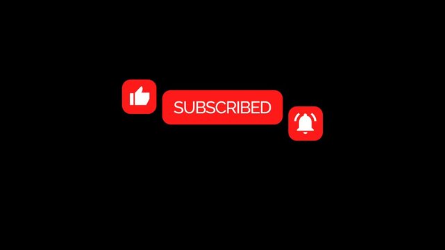 Animated YouTube Subscribe Button for Video Overlay. Like Subscribe Bell Notification Button, subscribe to channel. Transparent Screen
