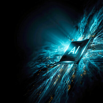 Artificial Intelligence Processor Chip With Digital Data Network. AI generative.