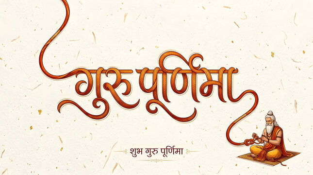 Guru Purnima celebration elegant Hindi calligraphy greeting with devotional diya spiritual illustration background