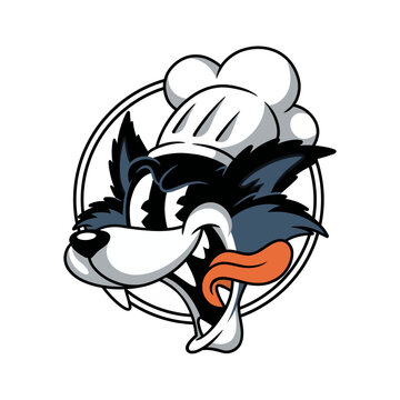 An amusing illustration of a wolf wearing a chef's hat, symbolizing culinary creativity and the fun side of cooking, perfect for food-related themes and chef personalities.