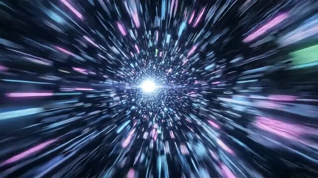 A vibrant, abstract representation of light-speed travel through space.