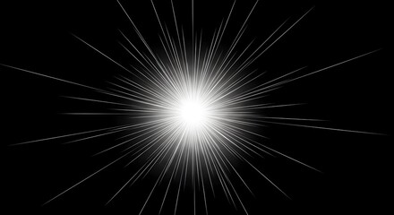 Bright white starburst light effect with long radial lines isolated on black backdrop © wahris