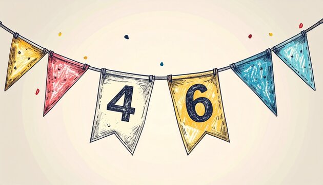 Festive Flag Garland with Number 46 for Birthday and Anniversary Party