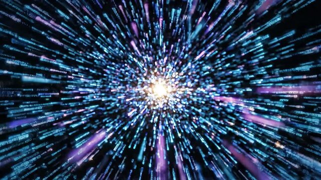 A vibrant abstract representation of digital data and motion.