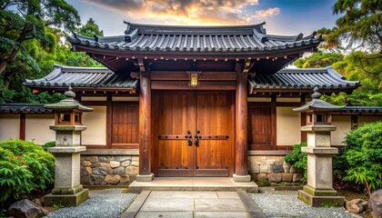 Fototapeta premium Traditional Chinese Pavilion in a Serene Park Garden with Ancient Oriental Architecture Under Blue Sky