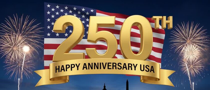 Usa america anniversary 250 years celebration banner night firework background patriotic pride glowing gold joy. american united independence. patriotic democracy celebration, freedom liberty festive