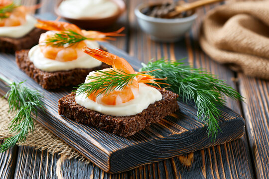 Shrimp Canap&eacute;s with Cream Cheese and Lemon &ndash; AI Generative