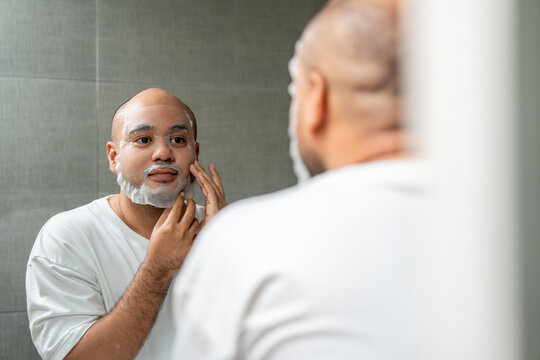 Young men take care of their facial skin, using face masks to reduce dark spots and wrinkles. Older men take care of their complexion to keep it smooth.