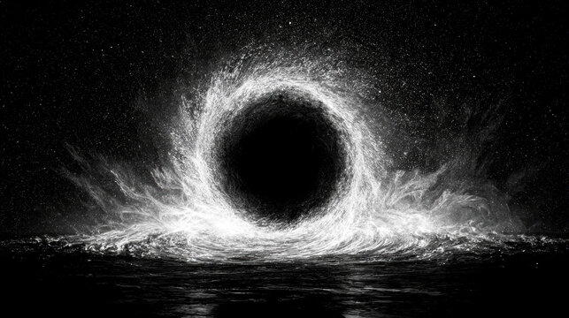Black hole portal with swirling cosmic energy and glowing white particles isolated on transparent background