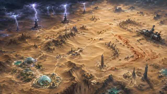 Storm Desert Caravan Fantasy Sci Fi Route Map