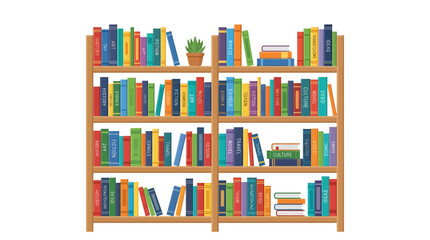 Colorful bookshelf, bookcase with books, library furniture, vector illustration, home decor © MSTMANWARA