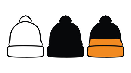 Fototapeta premium Hat icon set featuring winter beanie headwear accessory style